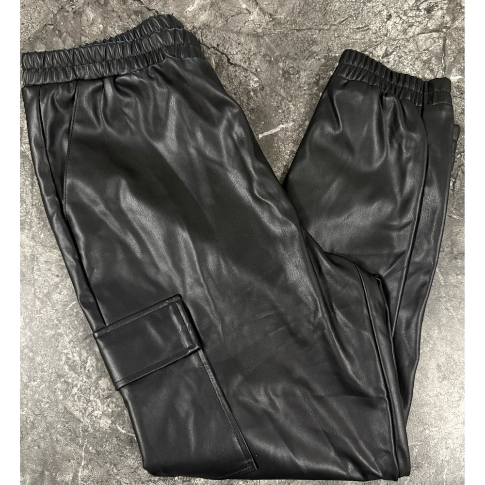 Steve Madden Womens Faux Leather Pull On Cargo Jogger‎ Black Sz L